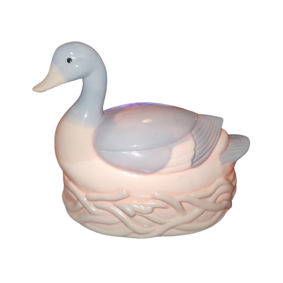 Vintage Light-Up Blue & White Porcelain Nesting Duck Night Light 5"X6"X3.5" - Picture 7 of 11